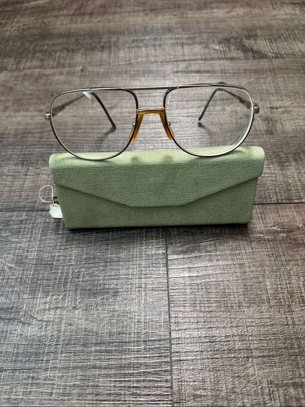Vintage Lacoste Gold Metal Aviator Glasses with Clear Lenses Made in France